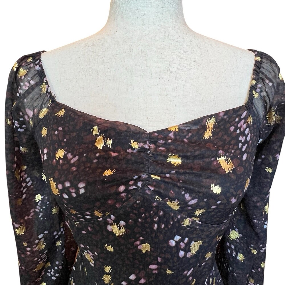 Sage The Label Floral Mini Dress Size S Sweetheart Neck Smocked Back Sheer - Picture 3 of 12